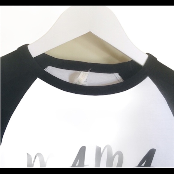AUTHENTIC TSHIRT COMPANY Mama Bear Print Raglan Varsity Top Tee Ivory/Black XS - Picture 6 of 7